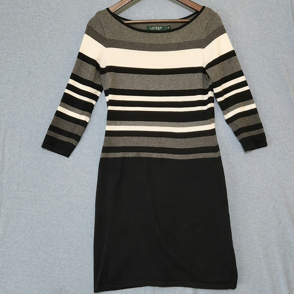 Lauren Ralph Lauren Dresses & Skirts - Lauren Ralph LaurenBlack and Gray Striped Long Sleeve Sweater Dress